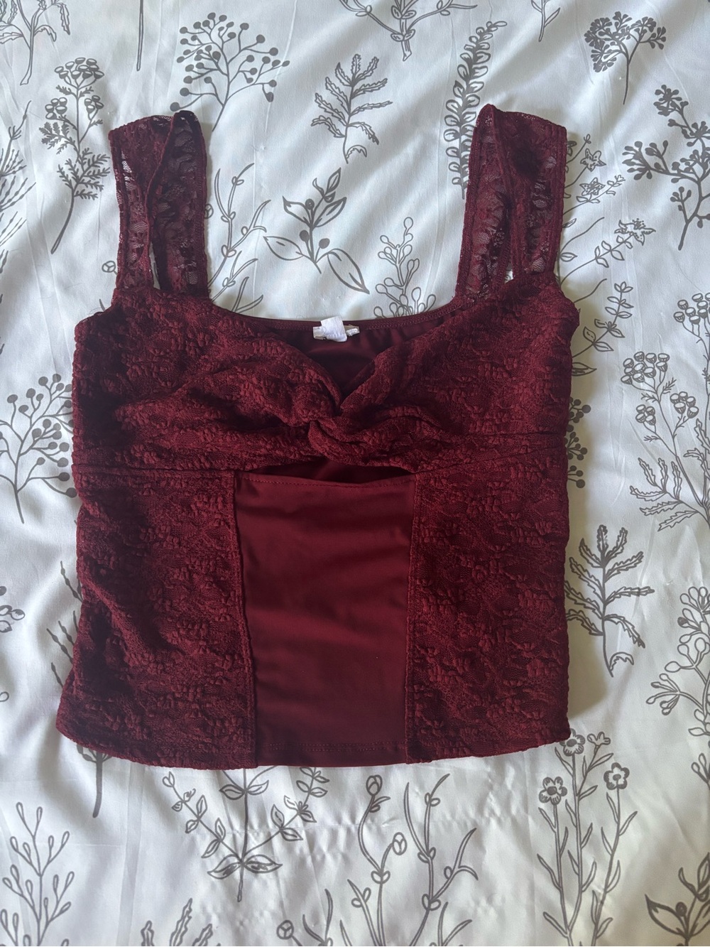 Garage Lace Twist Front Crop Top - Burgundy